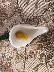 Calla Lily Art Glass White, Orange Stamen Long Stem Flower Hand Blown 12 in