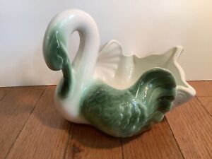 Vintage Hull Pottery Coronet Swan Planter Green & White #213 MCM