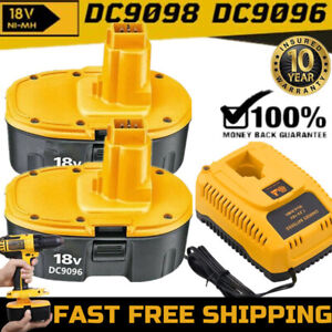 18V For Dewalt 18 VOLT DC9096-2 DC9098 Ni-MH Battery /Charger DC9099 Replacement