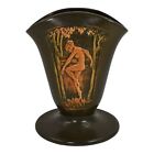 Roseville Rosecraft Panel Brown 1926 Vintage Art Pottery Ceramic Nude Fan Vase