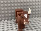 Lego Minifig Reddish BROWN COW - Dairy Farm Barn Animal w/White Curved Horns