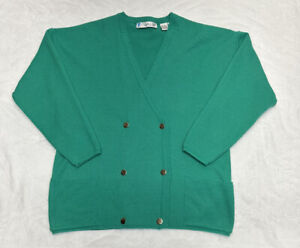 Chaus Vintage Cardigan Long Sleeve Sweater Women's Large Green Gold Buttons
