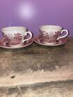 Churchill England Willow Rosa Red/Pink Tea Cup Saucer~Set of 2