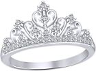 Princess Crown Ring Round Cut Cubic Zirconia 14K Gold Plated 925 Sterling Silver