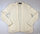 VTG Leroy Knitwear Womens Cardigan Sweater Size L Ivory Open Front Long Sleeve