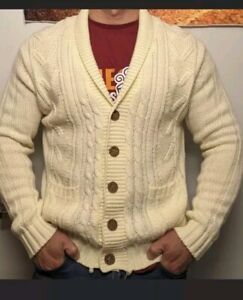 Men Cable Knit Sweater Cardigan L