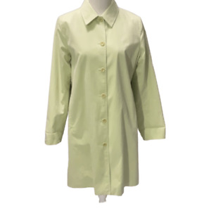 Eileen Fisher Pale Lime Green Long Light Button Front Trench Coat Lined Size XS