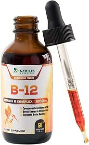 Vitamin B12 Sublingual Liquid Drops 1200mcg Natural Energy Booster  (2 oz)