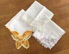 Lace Trimmed  Butterfly Hankies Vintage 1950s Mixed Lot 3 Handkerchiefs