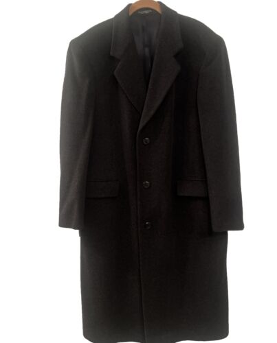 CASHMERE Men’s  Coat  Italy Long Wool Overcoat Men's Size L 40 Charcoal