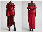 Alexander McQueen Red Sculptural Off the Shoulder Drape High-Low Gown Size 36 IT