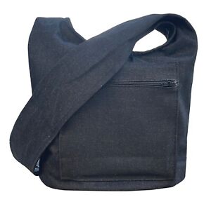 Black Canvas Crossbody Bag Boho Hippie Sling Shoulder Purse with Pockets Unisex