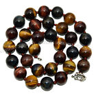 Genuine 12mm Natural Multicolor Tiger's Eye Round Gemstone Beaded Necklaces 20''