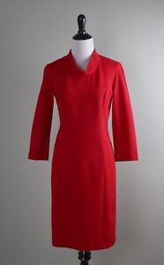 TALBOTS $139 Solid Red Ponte Stretch Funnel Neck Sheath Dress Size 2 Petite