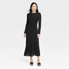 Women's Long Sleeve Maxi Pointelle Dress - A New Day Black XL