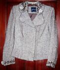 Magaschoni Collection M Blazer Jacket Tweed Beaded Embroidered Fitted Brown Tan
