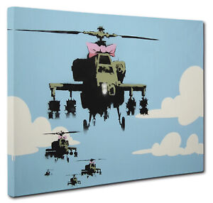 Banksy Happy Choppers Helicopters Wall Art Canvas Print Picture Size A4 20x30cm