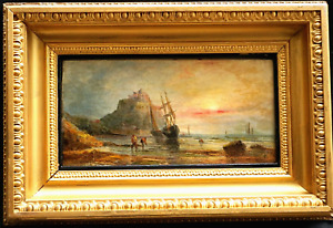 HENRY WILLIAMS 1807-1886 ST MICHAELS MOUNT AT SUNSET SIGNED ANTIQUE Oil Painting