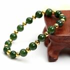 Pure Solid 14K Yellow Gold Beads With Natural Untreat Green Jadeite Bracelet