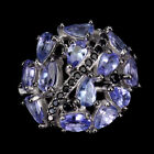 Unheated Pear Blue Tanzanite 5x3mm Black Spinel 925 Sterling Silver Ring Size 7