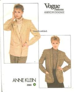 Vogue 2985 Anne Klein Designer Original Pattern Misses Jacket Blazer 14 Uncut FF