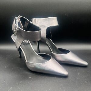 DKNY Silver Leather Wide Ankle Strap Stiletto Heel Size 7