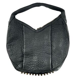 Alexander Wang Black Pebbled Leather Studded Hobo Large Shoulder Bag AS-IS
