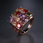 18k Rose Gold Plated Square Cocktail Ring made w Swarovski Multicolor Crystal