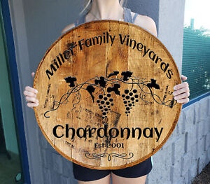Wine Vineyard Chardonnay Bar Sign Gift Personalized Whiskey Barrel Home decor