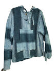Vintage Hoodie Mens Blue Striped Knit Pockets Baja Poncho XL