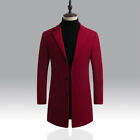 Men Wool Coat Winter Trench Outwear Overcoat Long Jacket Lapel Single Breasted