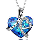 I Love You Forever Heart Pendant Necklace Blue Crystal Jewelry Women Mom Gifts