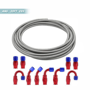 6AN -AN6 Stainless Steel PTFE Fuel Line 20FT +10 Fittings Ends Hose Kit E85