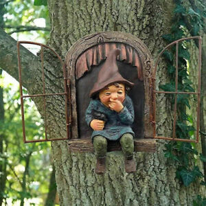 Elf Out The Window Garden Gnome Tree Hugger Funny Gnome Statue Figurine Gift US