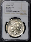 1921 Peace Silver Dollar High Relief NGC UNC Details 3003