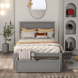 Twin Size Wooden Platform Bed Frame with Under-bed Storage Drawer & Headboard