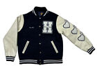 Human Made Navy Blue w/ Leather Sleeves Varsity Jacket Made in Japan Size XL