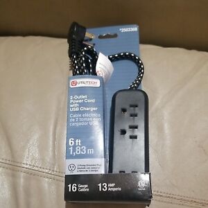 New Power Strip with 2 USB 2 Electrical Outlet 6 FT Extension Cord by utilitech