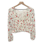 ASTR THE LABEL Women's Cropped Pleated Surplice Floral Long Sleeve Top Cream XL