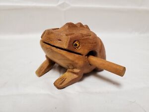 Hand Carved Wooden Frog with Stick, Percussion Music Instrument