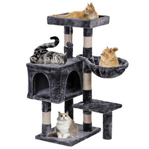 Cat Tree with Round Cozy Hammock Cat Tower Furniture with Scratching Post, Grey