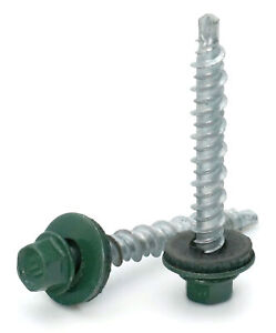 #10 Hex Washer Head Roofing Screws Mech Galv Mini-Drillers | Green Finish