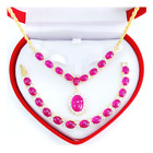 Ruby Set Necklace Pendant Bracelet Jewelry Thai CZ Gold Micron Plated Wedding