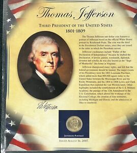 New ListingThomas Jefferson Information Card W/Uncirculated Dollar Coin And 2 Stamps, PCS