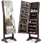 Jewelry Cabinet Stand Armoire Box Lockable Organizer w/ Full Screen Mirror Brown