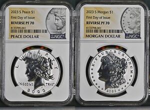 2023-S Reverse Proof $1 Morgan and Peace Dollar 2pc Set NGC PF70 FDI In Hand