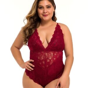 Red Sexy Lingerie Lace Bodysuit Teddy Babydoll Romantic Sleepwear Negligee XL