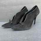 Vintage Icone Black Suede Heels 38.5/US 7.5 Italy Patent Bow 90s