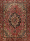 Vintage Red Wool Medallion Tebriz  Area Rug 9x13 Living Room Hand-knotted Carpet