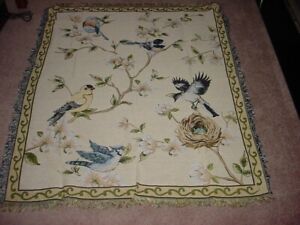 Tapestry Throw Fringe Blanket BIRDS
